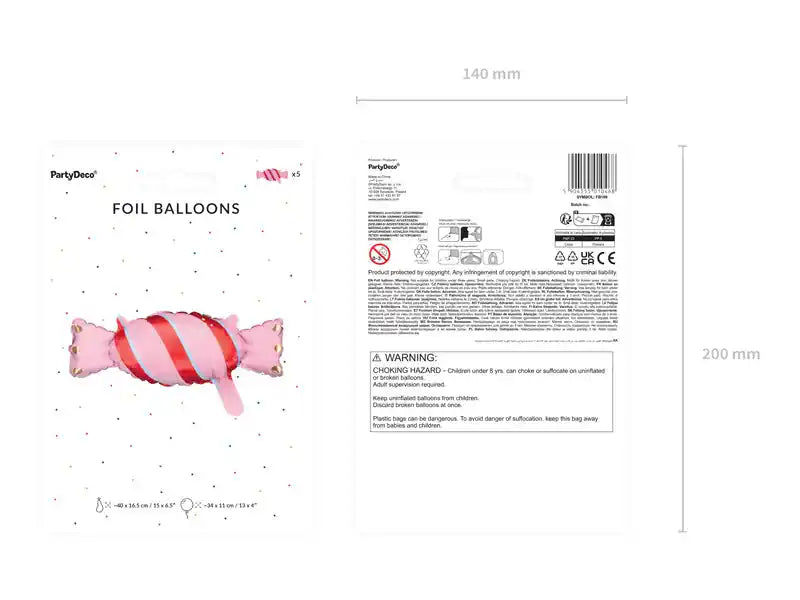 Pack de 5 Globos de Foil Candy de Colores - 33x12 cm. - Narosa Sweet Party Barcelona