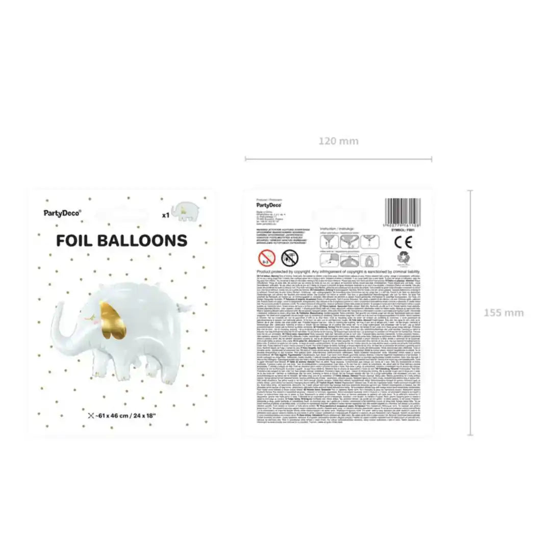 Globo de Aluminio Elefante Blanco 66x30 cm – Aire o Helio - Narosa Sweet Party Barcelona