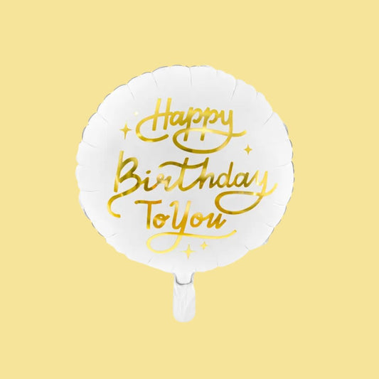 Globo de Aluminio Happy Birthday To You 35 cm – Blanco y Dorado