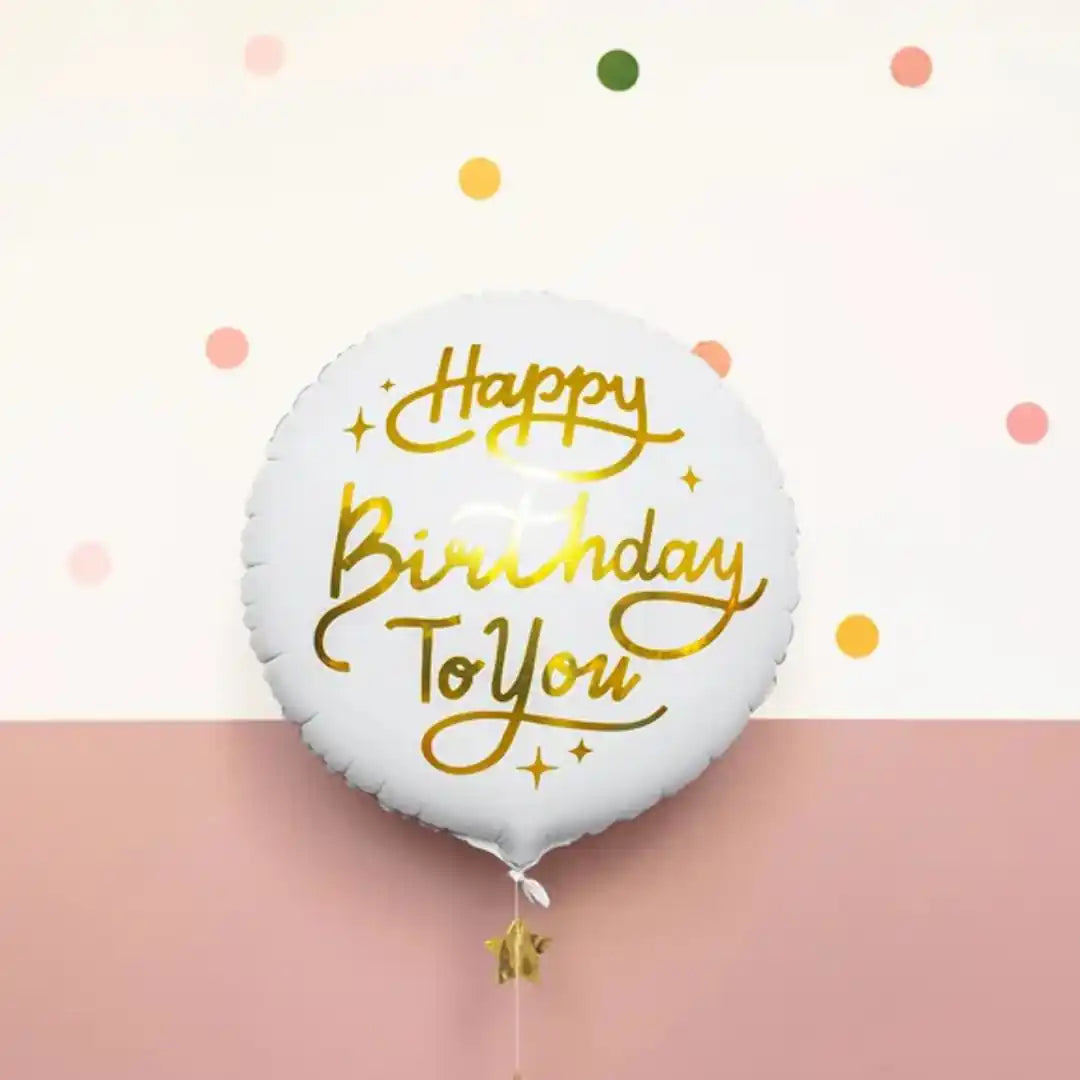 Globo de Aluminio Happy Birthday To You 35 cm – Blanco y Dorado - Narosa Sweet Party Barcelona