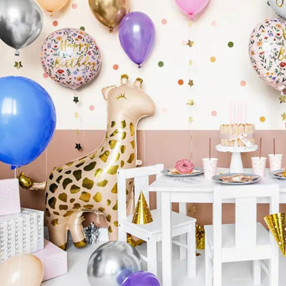 Globo de Aluminio Jirafa 100x120 cm – Crema con Dorado, Aire o Helio
