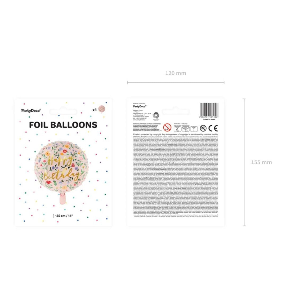 Globo de Aluminio “Feliz Cumpleaños” 35 cm – Rosa Claro y Dorado
