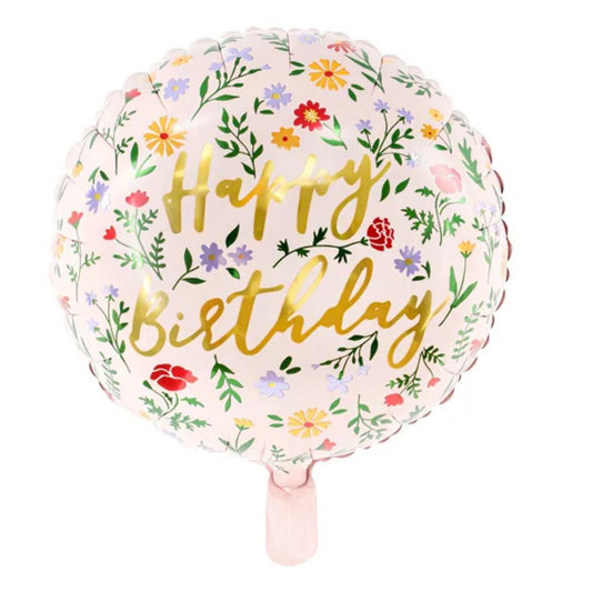 Globo de Aluminio “Feliz Cumpleaños” 35 cm – Rosa Claro y Dorado