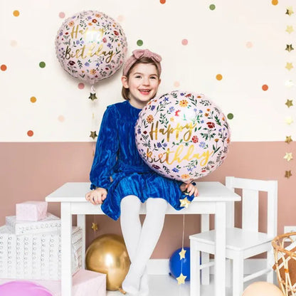 Globo de Aluminio “Feliz Cumpleaños” 35 cm – Rosa Claro y Dorado