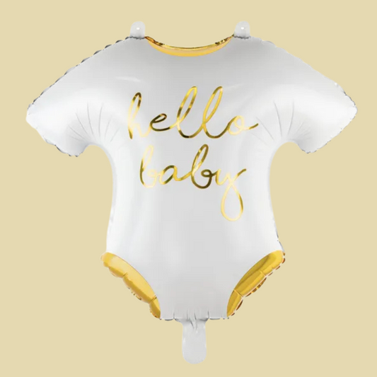 Globo de Aluminio “Hello Baby” 51x45 cm – Blanco y Dorado