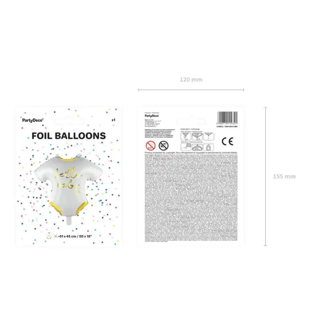 Globo de Aluminio “Hello Baby” 51x45 cm – Blanco y Dorado - Narosa Sweet Party Barcelona