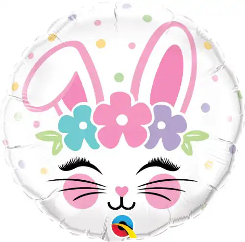 Globo Foil Redondo 18" - Diseño Cara de Conejo en Blanco