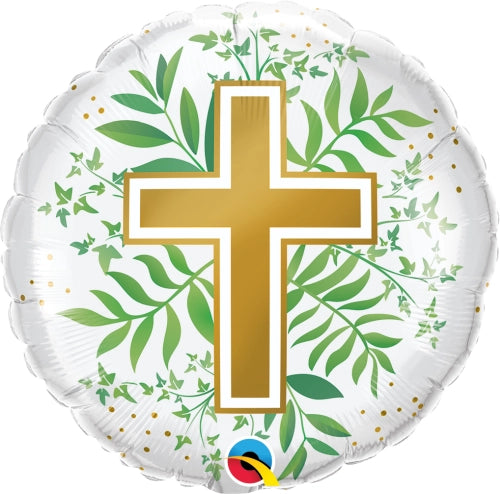 18" Gold and Green Cross Foil Balloon