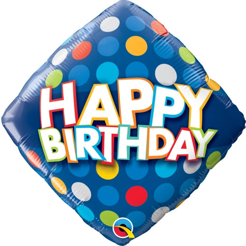 18" Blue Birthday Foil Balloon with Colorful Dots