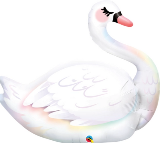 Globo de Foil Cisne Elegante 35" - Blanco e Ivory