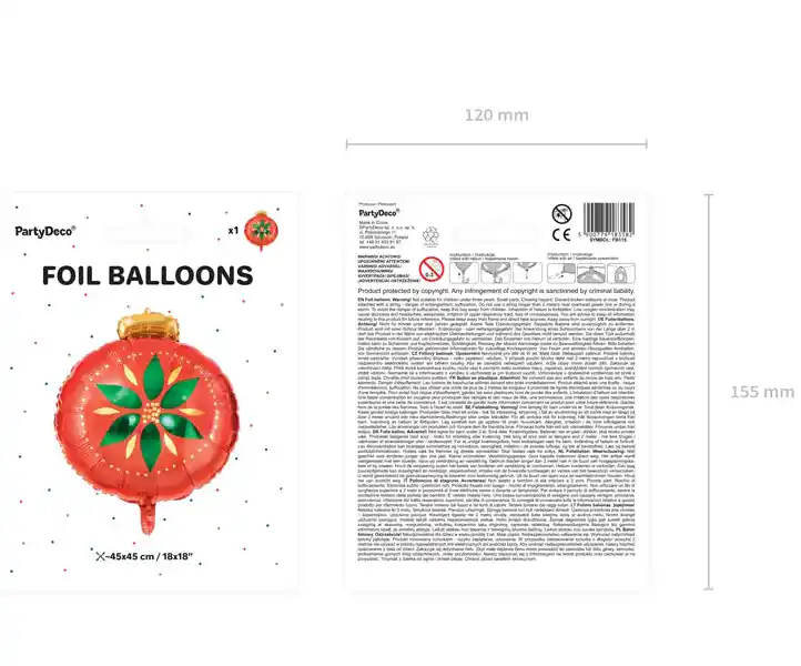 Decoración de Navidad con globo de foil de Bola de Navidad de 45x45 cm.