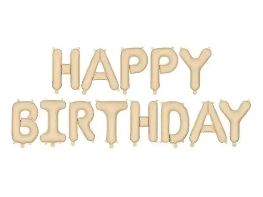 Globo Aluminio Happy Birthday Beige 340x35 cm | Apto Aire - Narosa Sweet Party Barcelona