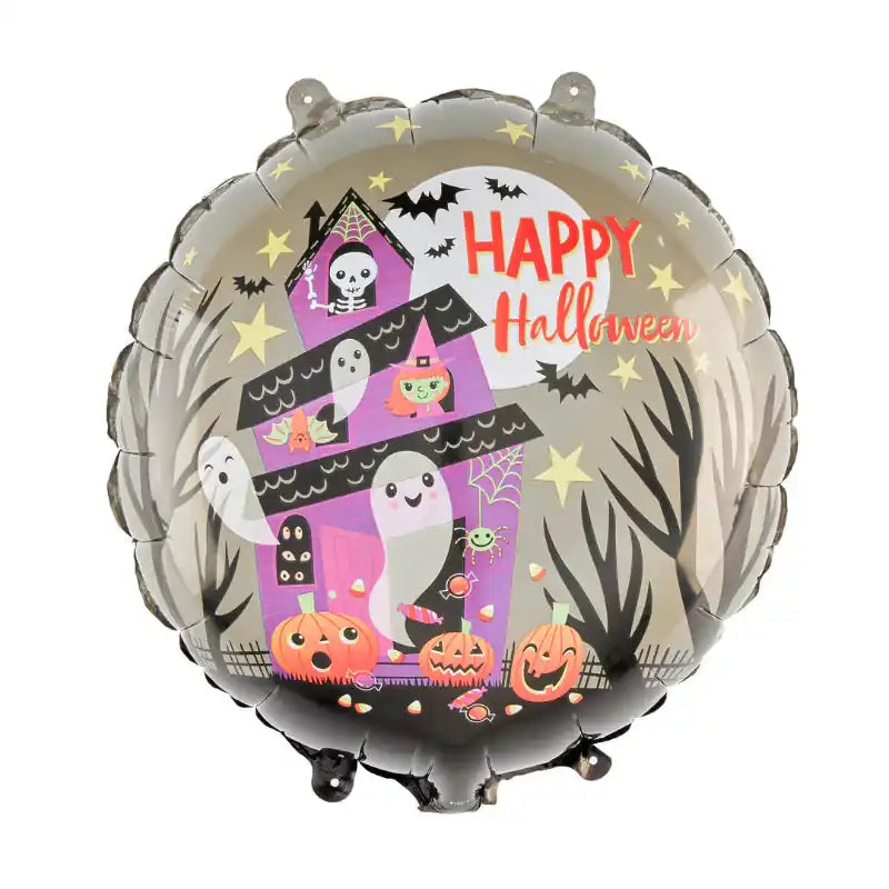 Globo Halloween con casa del terror y mensaje Feliz Halloween