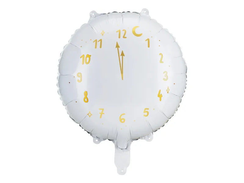 Globo de Aluminio Reloj, 35 cm, Blanco con Detalles Dorados