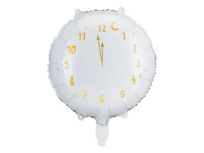 Globo de Aluminio Reloj, 35 cm, Blanco con Detalles Dorados