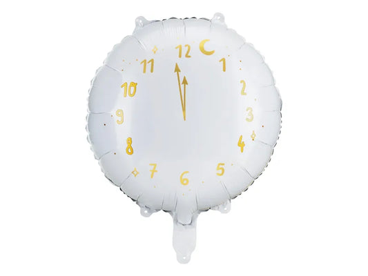Globo de Aluminio Reloj, 35 cm, Blanco con Detalles Dorados