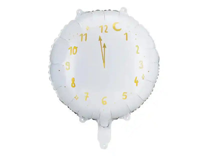 Globo de Aluminio Reloj, 35 cm, Blanco con Detalles Dorados - Narosa Sweet Party Barcelona