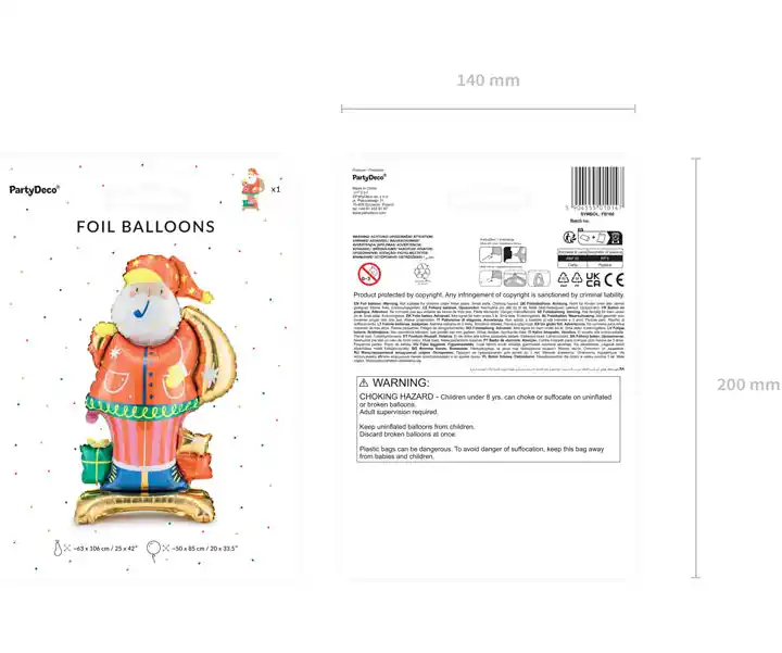 Globo de aluminio Papá Noel de pie 50x85 cm. - Narosa Sweet Party Barcelona