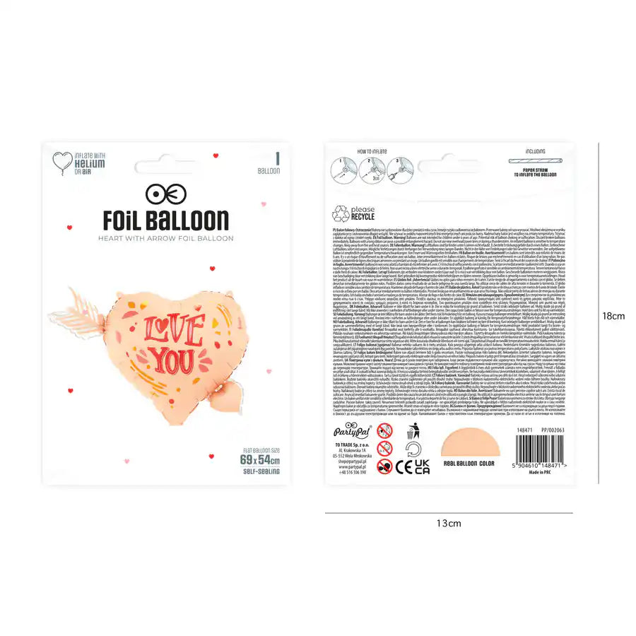 Globo Foil Corazón con Flecha 69x54 cm – I Love You - Narosa Sweet Party Barcelona