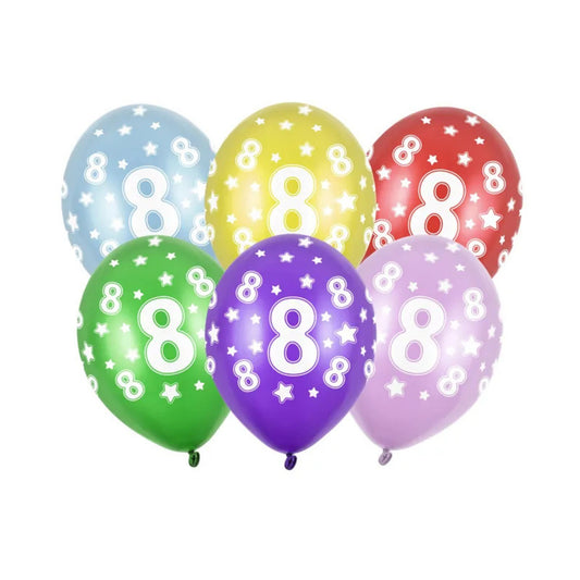 30cm Balloons - 8th Birthday, Metallic Mix