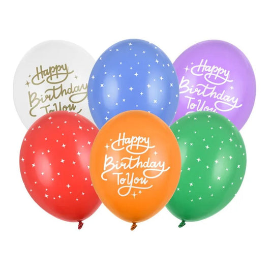 Globos Biodegradables Happy Birthday To You 30 cm - Pack de 6 Colores Pastel