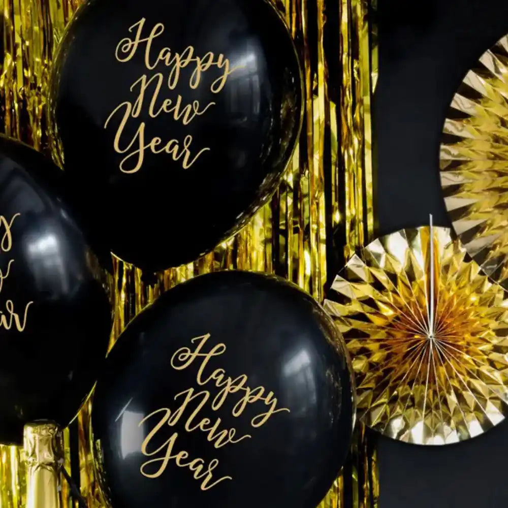 Globos Biodegradables Happy New Year Negro Pastel 30 cm - Pack de 6 - Narosa Sweet Party Barcelona
