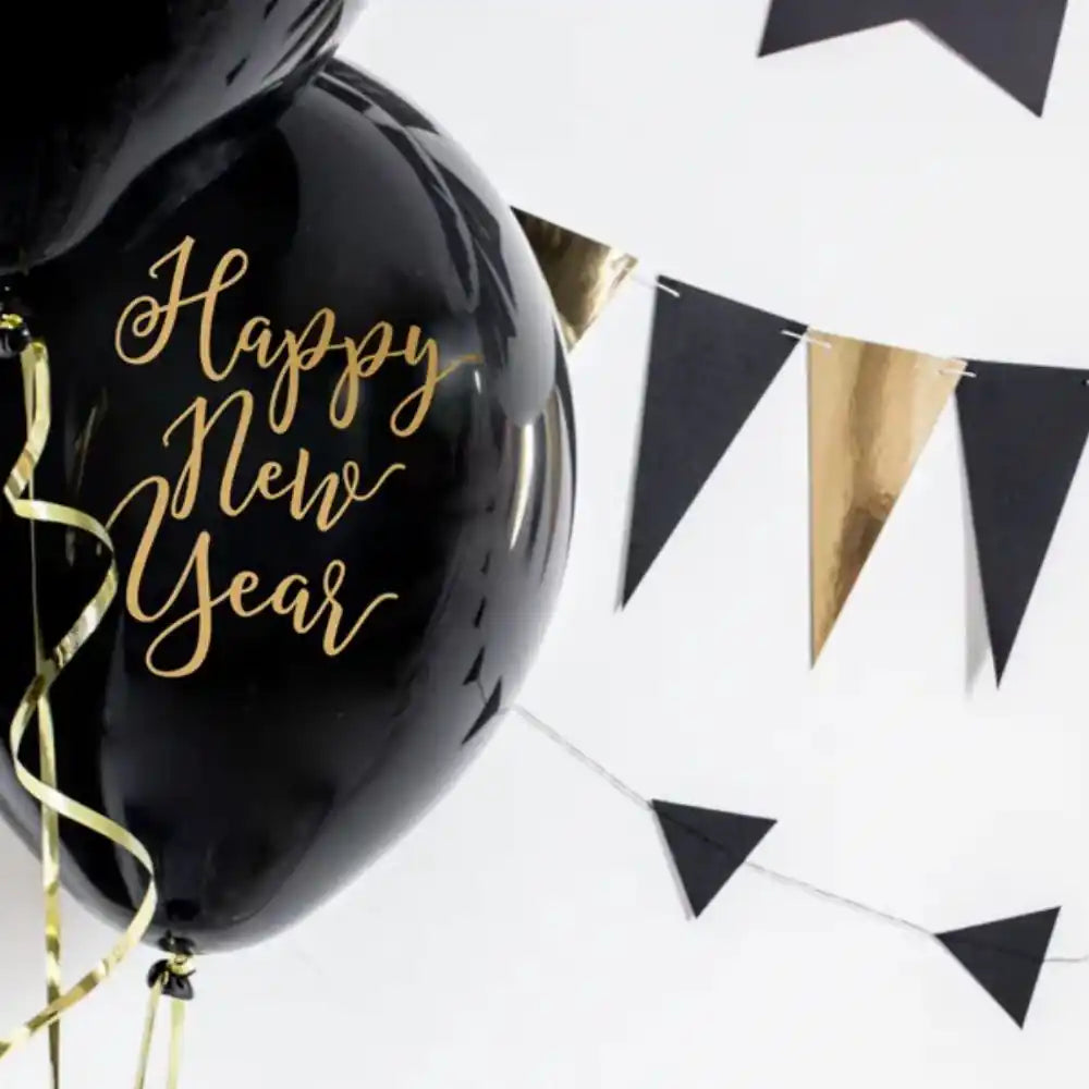 Globos Biodegradables Happy New Year Negro Pastel 30 cm - Pack de 6 - Narosa Sweet Party Barcelona