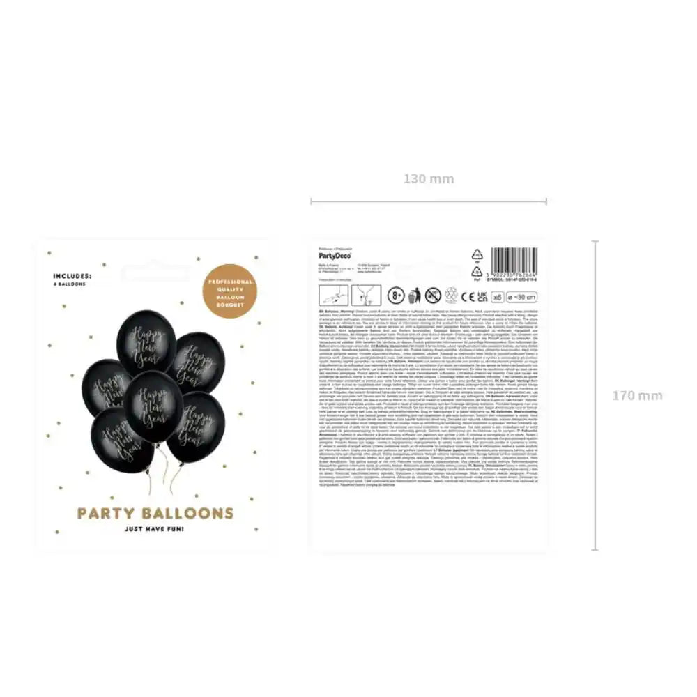 Globos Biodegradables Happy New Year Negro Pastel 30 cm - Pack de 6 - Narosa Sweet Party Barcelona