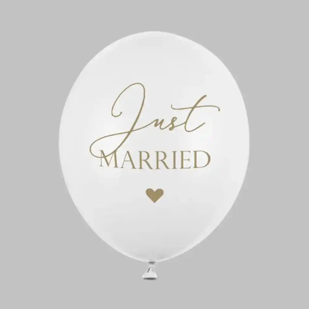 Globos Biodegradables Just Married Blancos 30 cm - Pack de 6 - Apto para Aire y Helio - Narosa Sweet Party Barcelona