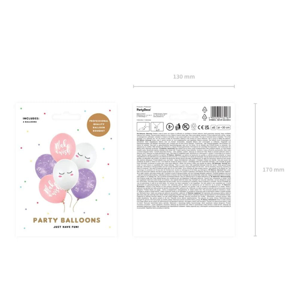 Globus Biodegradables Unicorn 30 cm - Pack de 6, Colors i Dissenys Variats