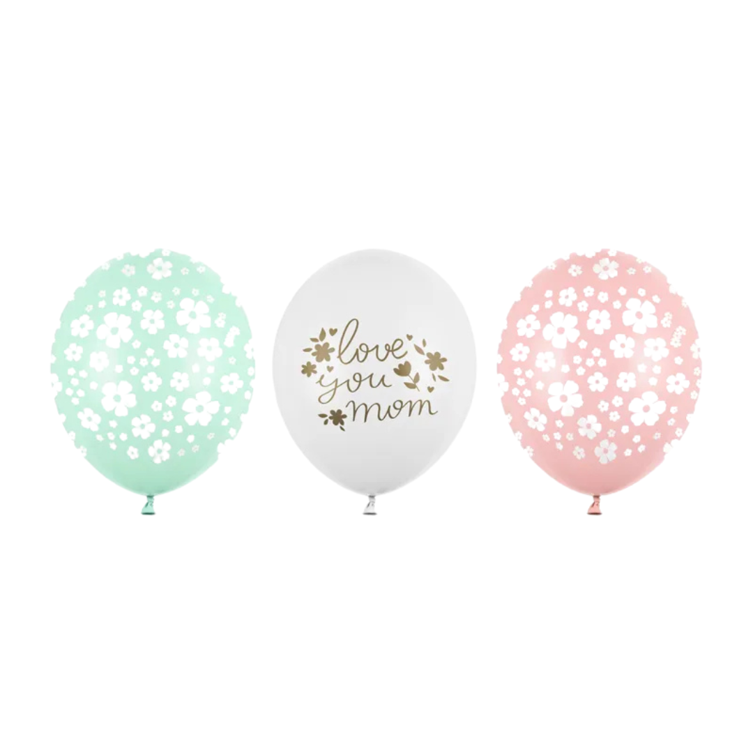 Globos Love You Mom 30 cm - Pack 50 Biodegradables, Aire o Helio