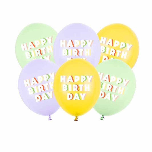Globos látex Happy Birthday pastel 30 cm mix colores
