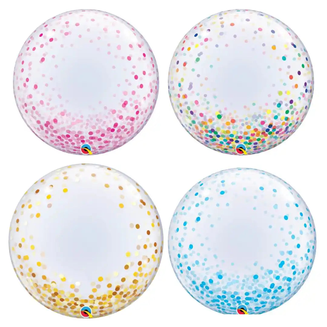 Globo Bubble Confeti Mix 61 cm | 4 Colores | Apto Aire y Helio - Narosa Sweet Party Barcelona