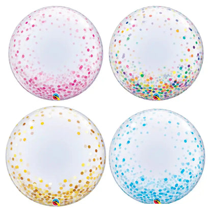 Globo Bubble Confeti Mix 61 cm | 4 Colores | Apto Aire y Helio - Narosa Sweet Party Barcelona
