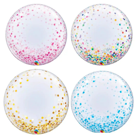 Globo Bubble Confeti Mix 61 cm | 4 Colores | Apto Aire y Helio - Narosa Sweet Party Barcelona