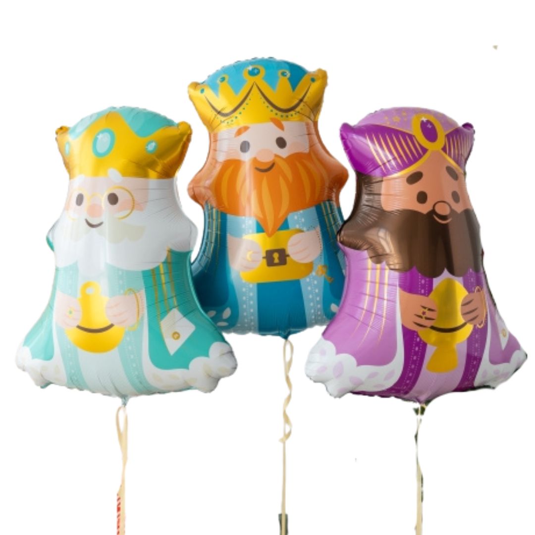 trio de globos con helio de los reyes magos