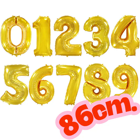 Globus foil número 86 cm (0–9) – Daurat, rosa gold o platejat