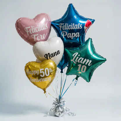 Globos personalizables son nombre o mensaje en globos de forma de corazon o estrella