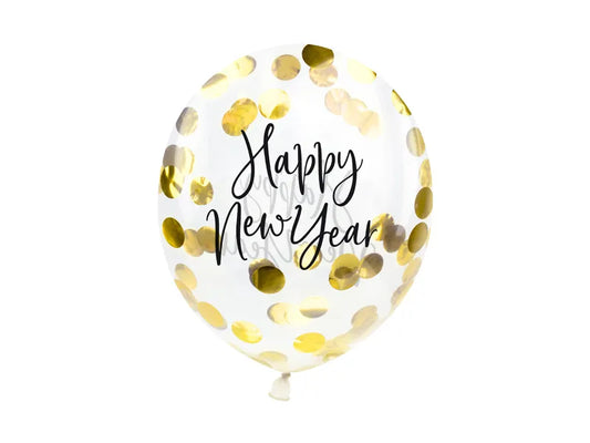 Globos de Confeti "Feliz Año Nuevo", 27 cm, Dorado (Pack de 3)