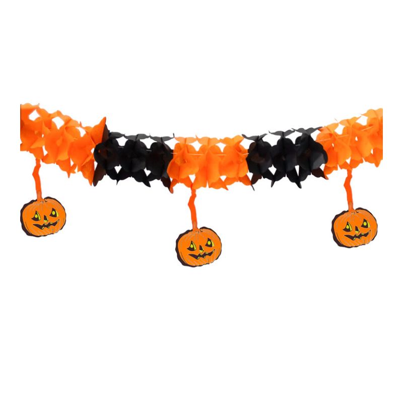 Guirnalda calabazas terror Halloween naranja y negro