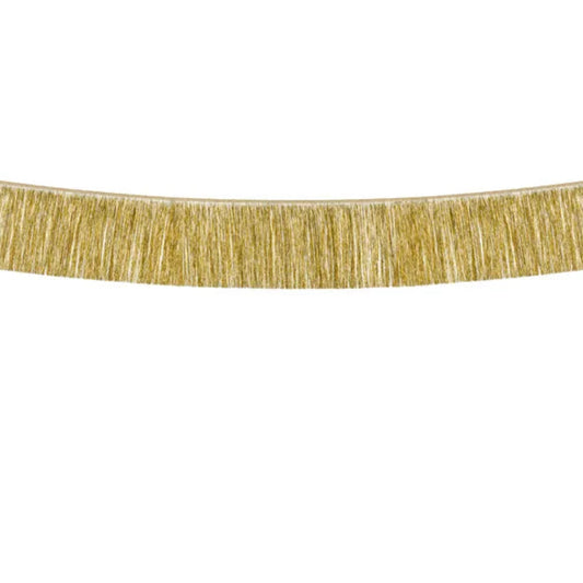 Guirnalda de flecos dorados 20×135 cm para fiestas.