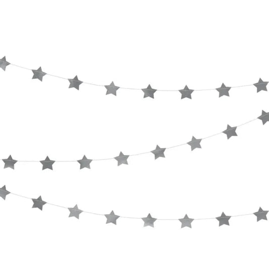 Guirnalda cosida de estrellas plateadas 3,6 m