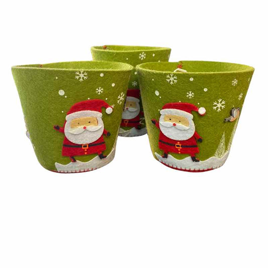 Green flower pot cover with Santa Claus, 10 cm