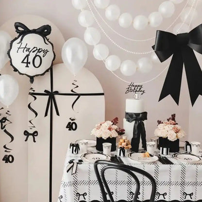 Mantel Desechable con Lazos y Cuadros 180x120 cm -  Blanco y negro - Narosa Sweet Party Barcelona