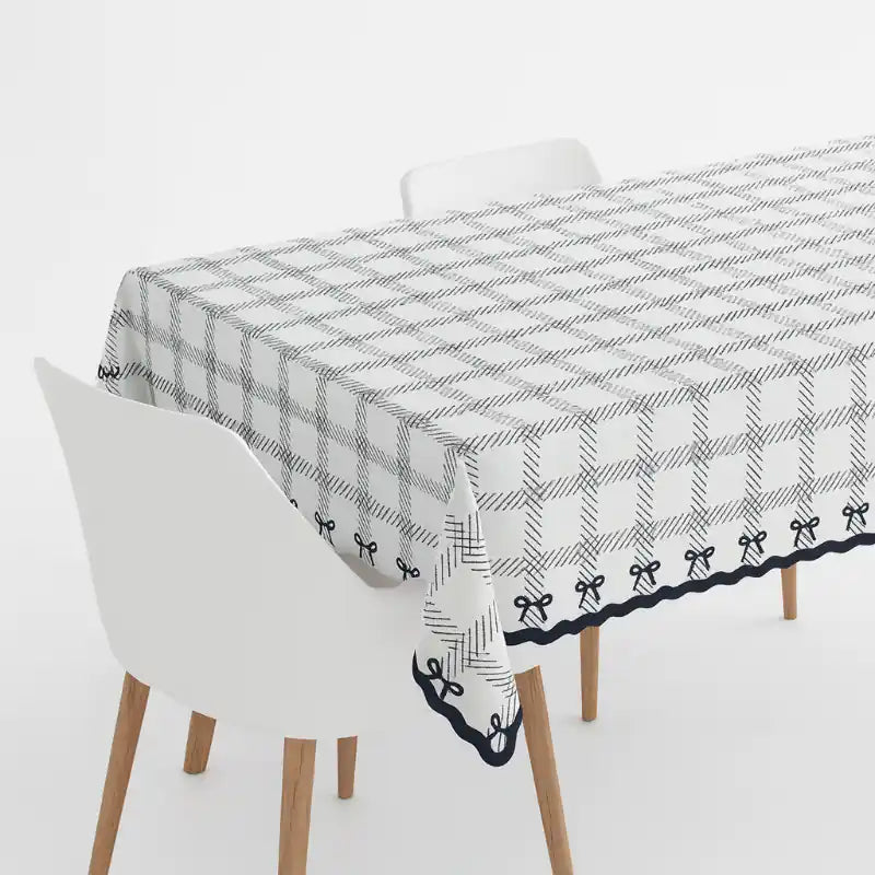 Mantel Desechable con Lazos y Cuadros 180x120 cm -  Blanco y negro - Narosa Sweet Party Barcelona