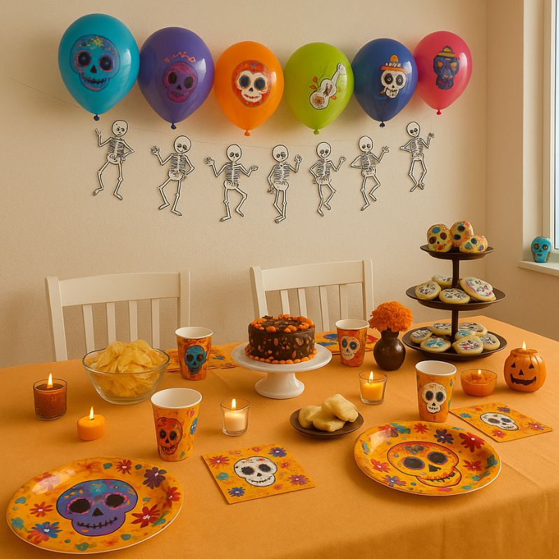 Fiesta Día de los Muertos con decoración completa