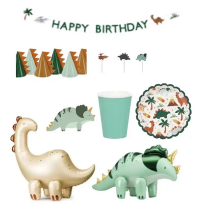 Pack Fiesta Dinosaurio – Decoración, Vajilla y Globo de Pie