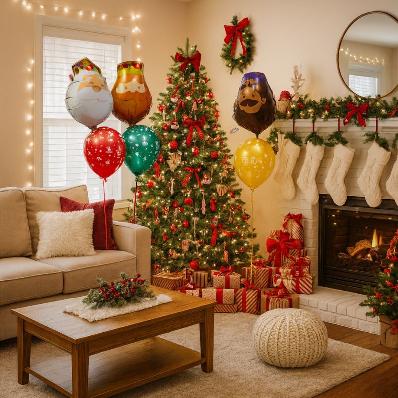 Decoración Reyes Magos con globos foil