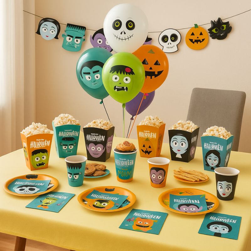 Fiesta Halloween con decoración Monsters y globos hinchados