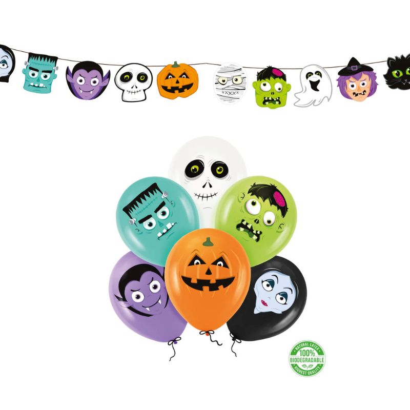 Pack completo Halloween con globos y menaje de mesa